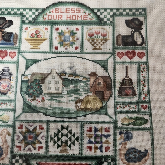 Vintage cross stitch bless our home framed picture - Picture 1 of 5